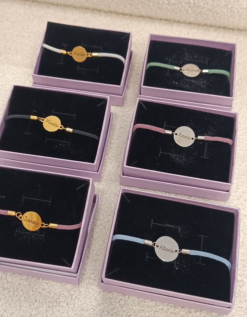 Pulsera Cordón Medalla Grabable Plateado (+ COLORES)