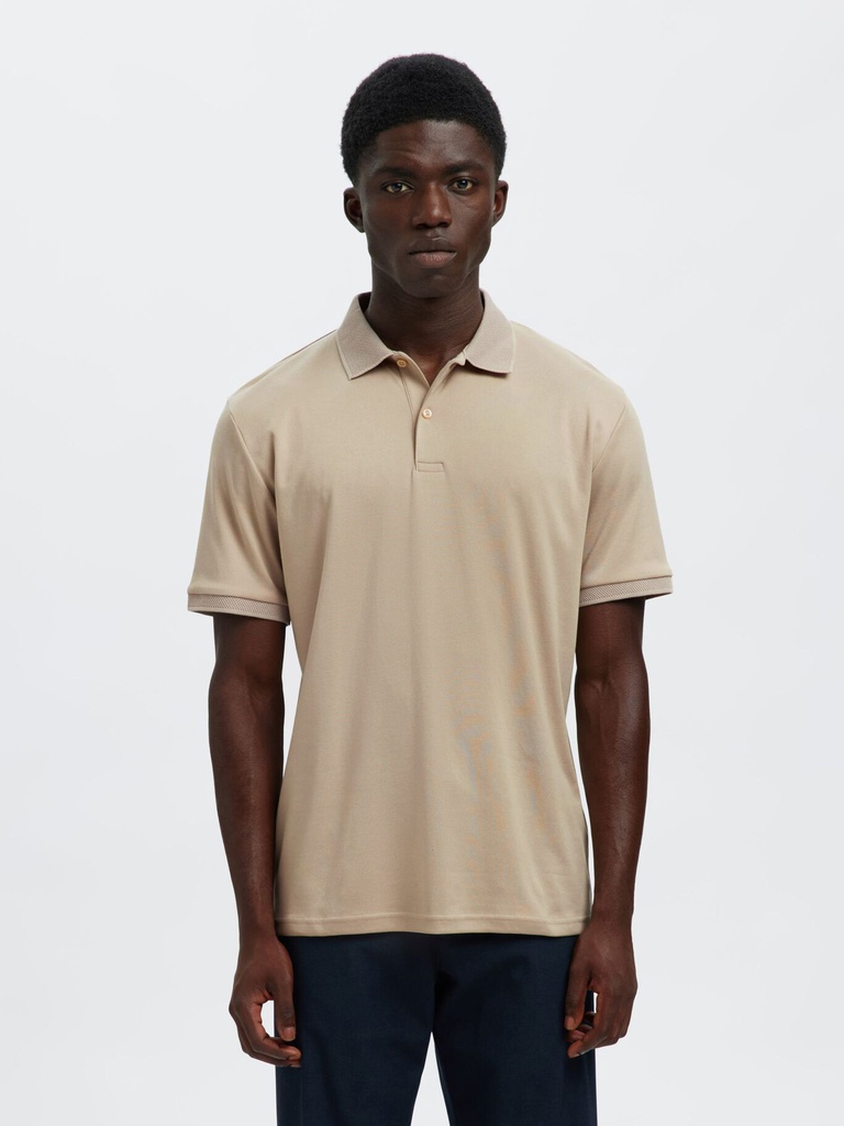 Slhfave Button SS Polo Noos Oatmeal - Selected Homme