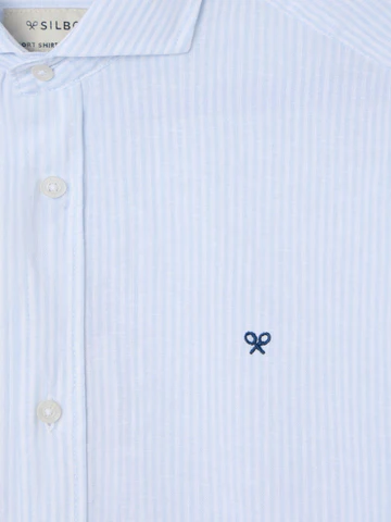 Camisa Sport Lino Rayas Celeste - Silbon