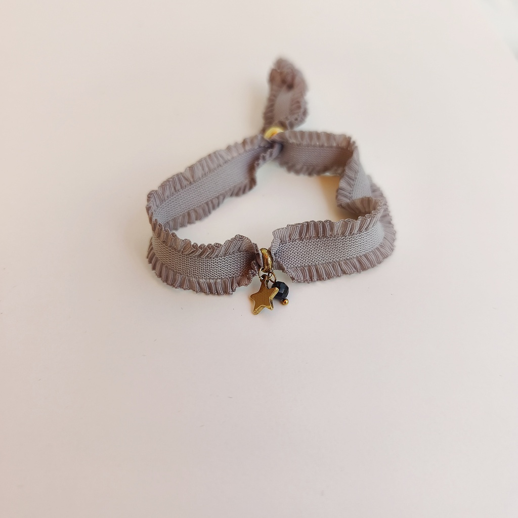 Pulsera Cinta Volante Gris Hoja (Dorado)
