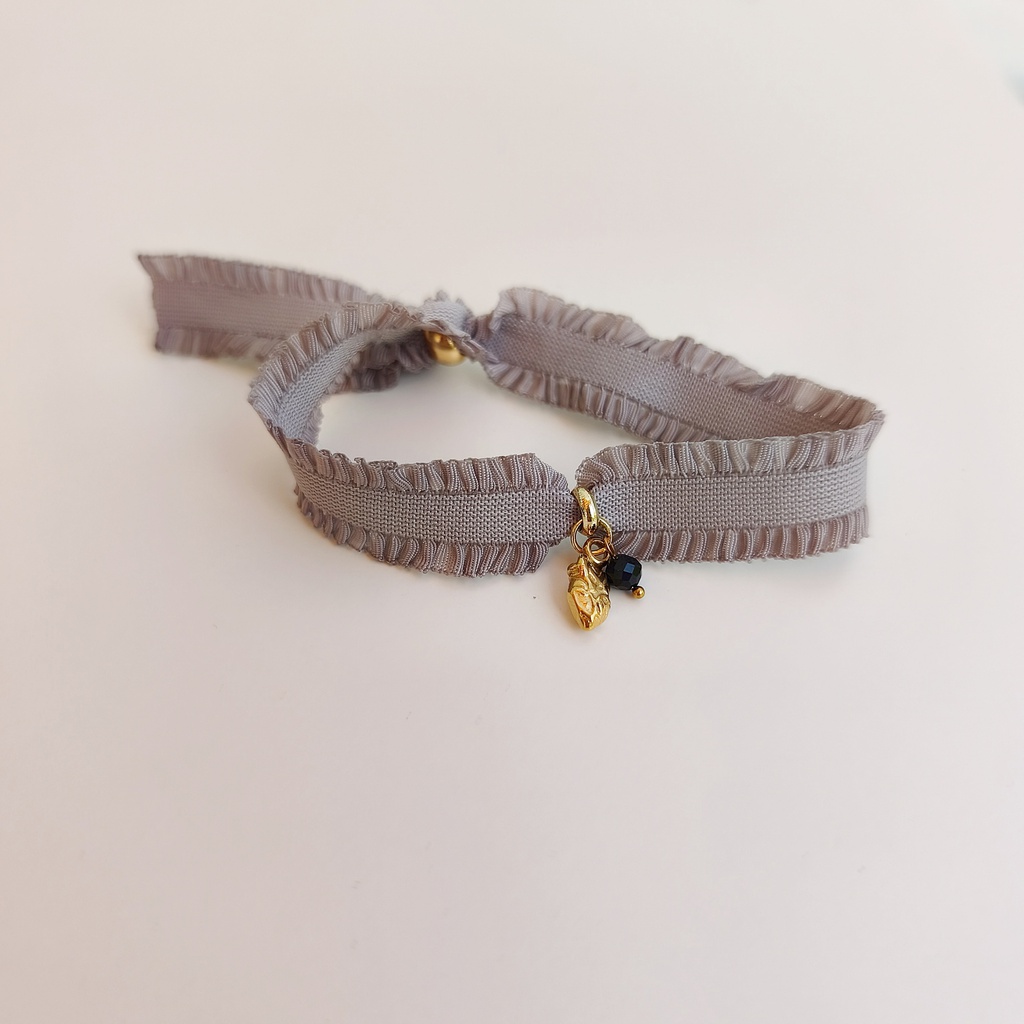 Pulsera Cinta Volante Gris Hoja (Dorado)