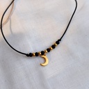 Pulsera Negra Cuentas Luna (Dorado)
