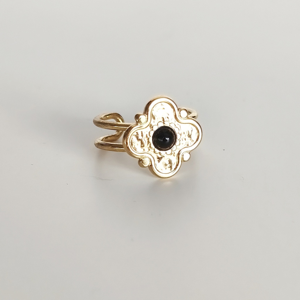 Anillo Nara Piedra Negra (Dorado)