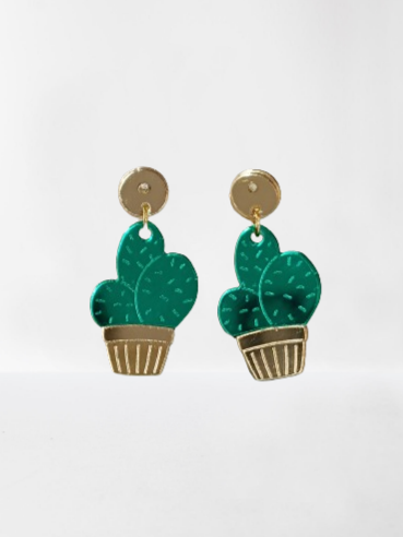 Pendientes Cactus Maceta Metacrilato
