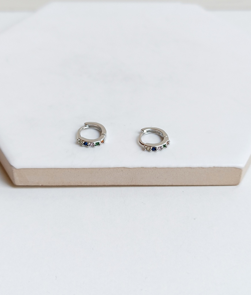 Aros Mini Brillo Colores Plateado