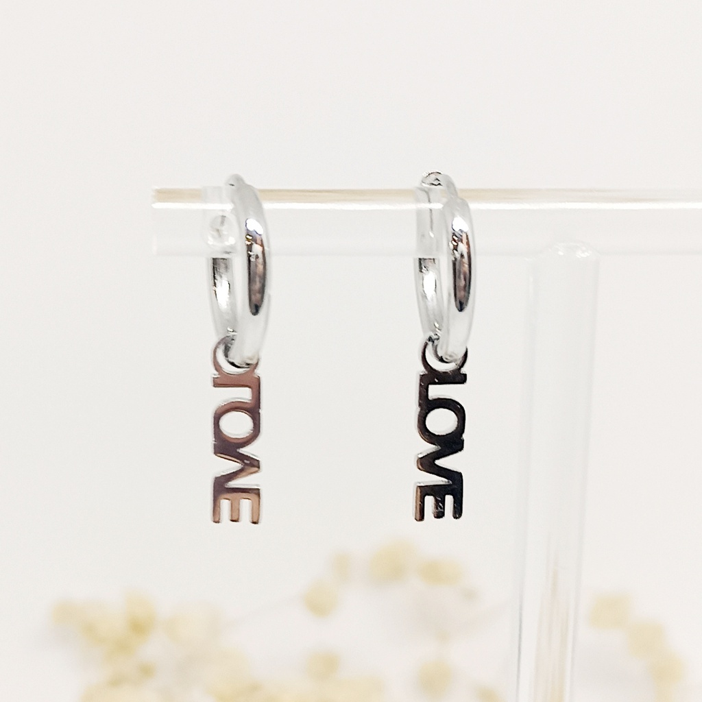 Aritos Charm Extraíble Love Plateado