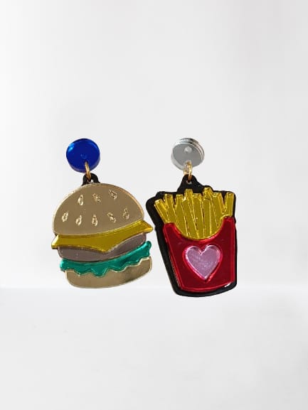 Pendientes Hamburguesa con Patatas Metacrilato