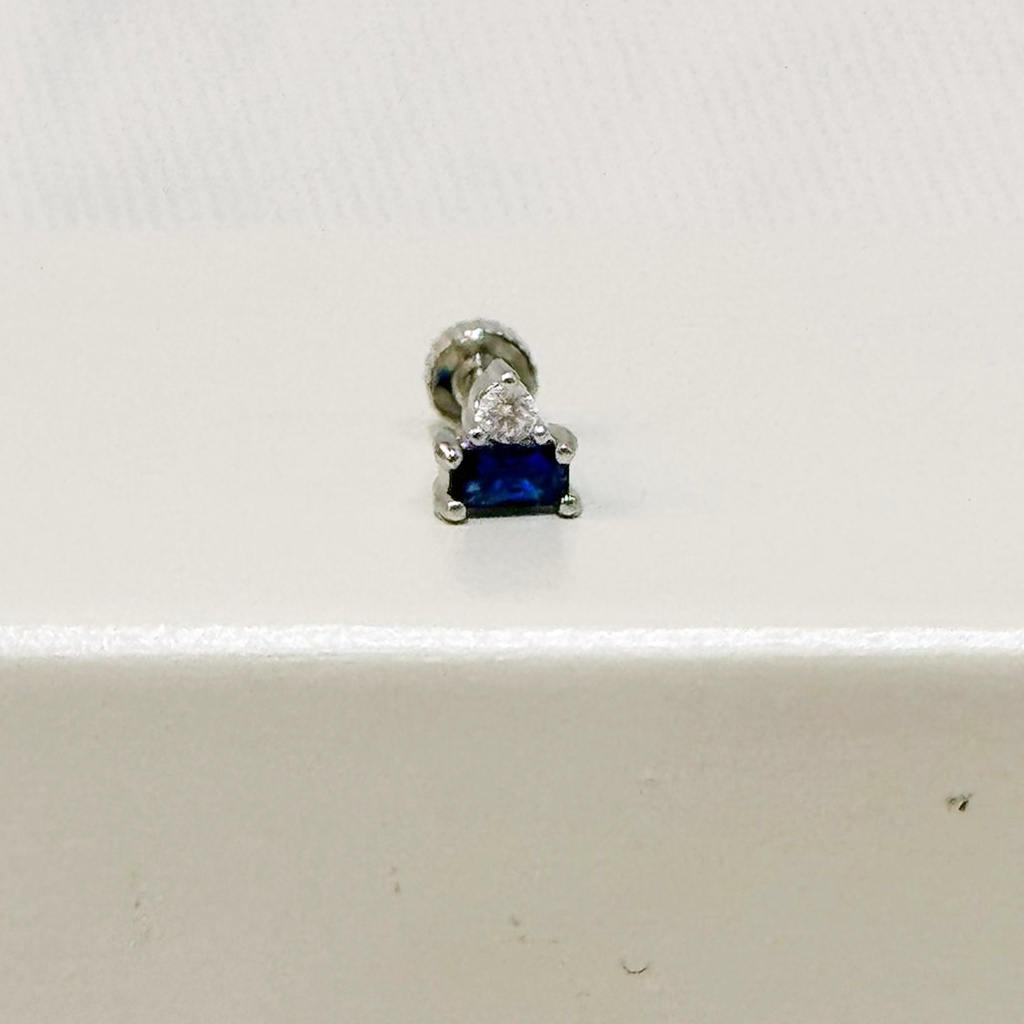 Pendiente Circonita Azul Y Blanca Plateado (Rosca)