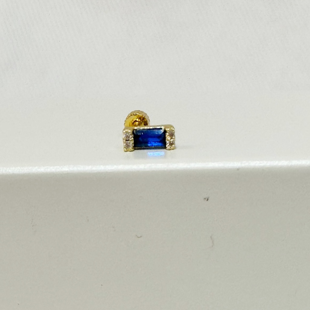Pendiente Circonita Grande Azul Y Blanco Dorado (Rosca)