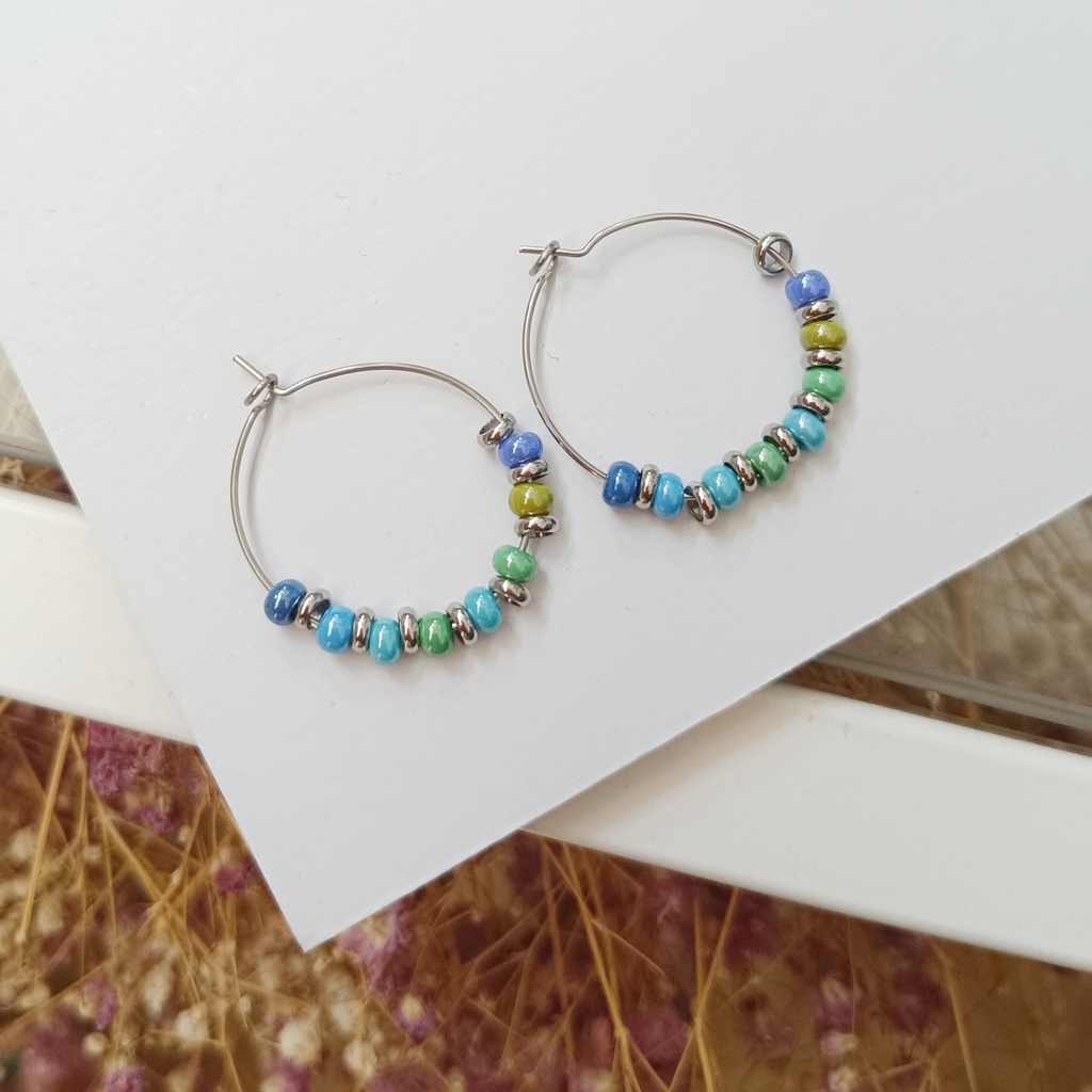 Pendientes Cerámica Claire Azul Verde Plateado