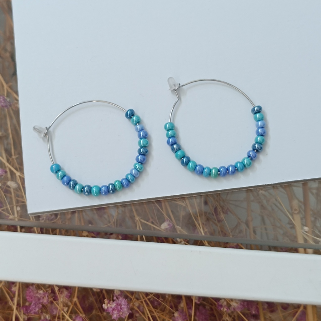 Pendientes Cerámica Kalei Maxi Blue Plateado