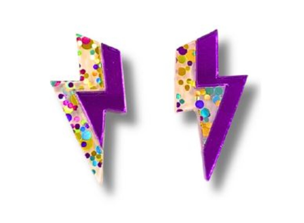 Pendientes Metacrilato Rayo Doble Glitter Morado