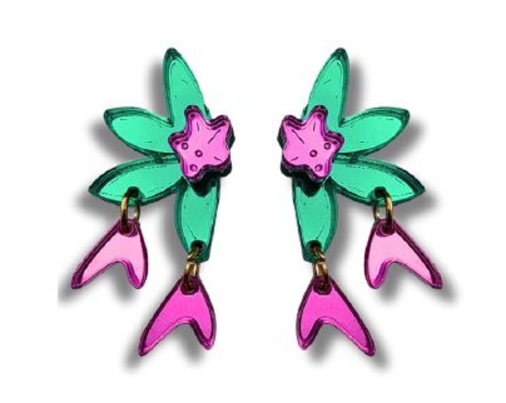 Pendientes Metacrilato Flor Verde y Rosa