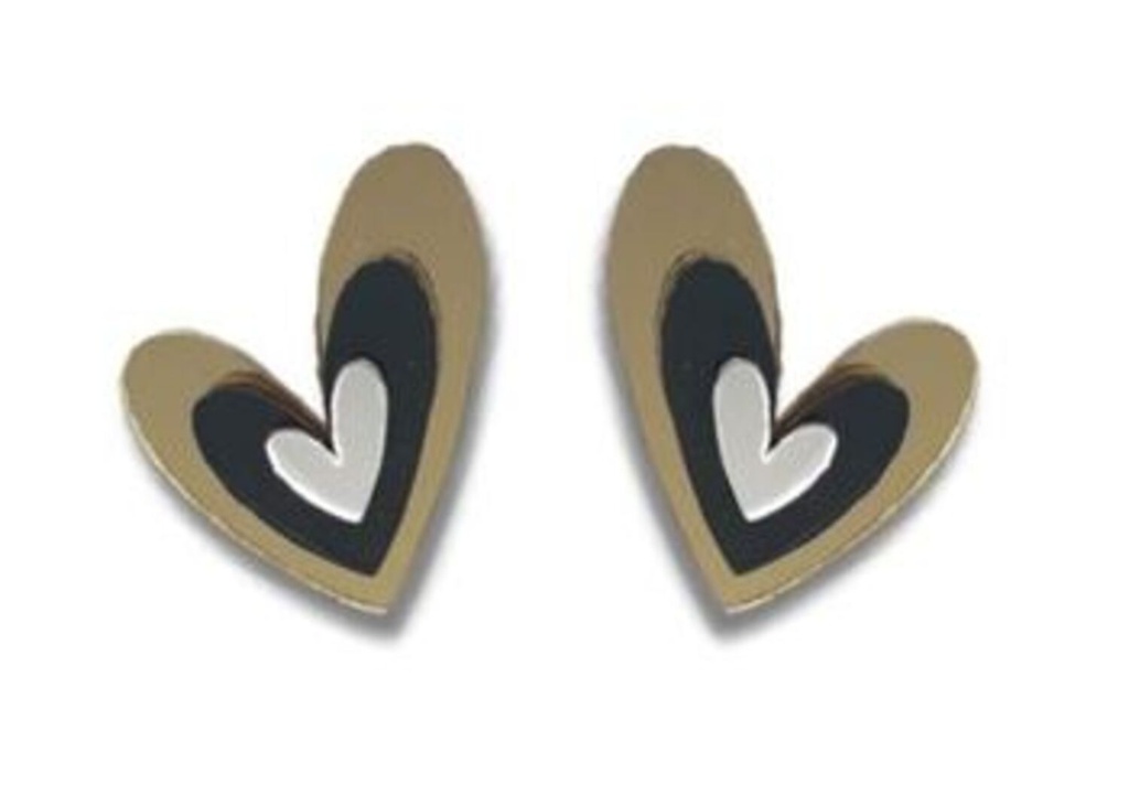 Pendientes Metacrilato Corazón Triple Dorado
