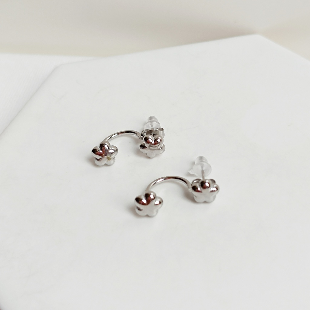 Pendientes Dobles Flores Plateado