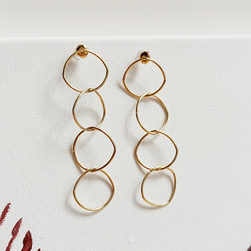 Pendientes Largos Círculos Ovalados Pequeños Dorado