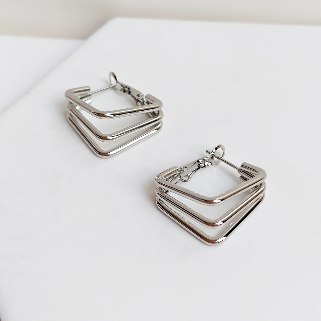 Pendientes Aro Triple Cuadrado Plateado