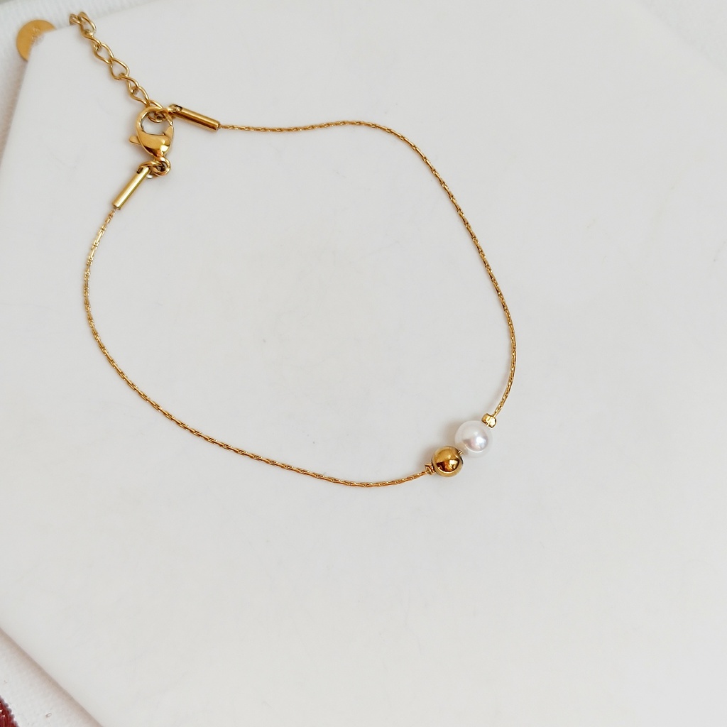 Pulsera Bolita y Perla (Dorada)