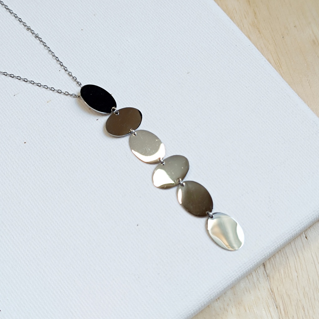 Collar Largo Óvalos Plateado