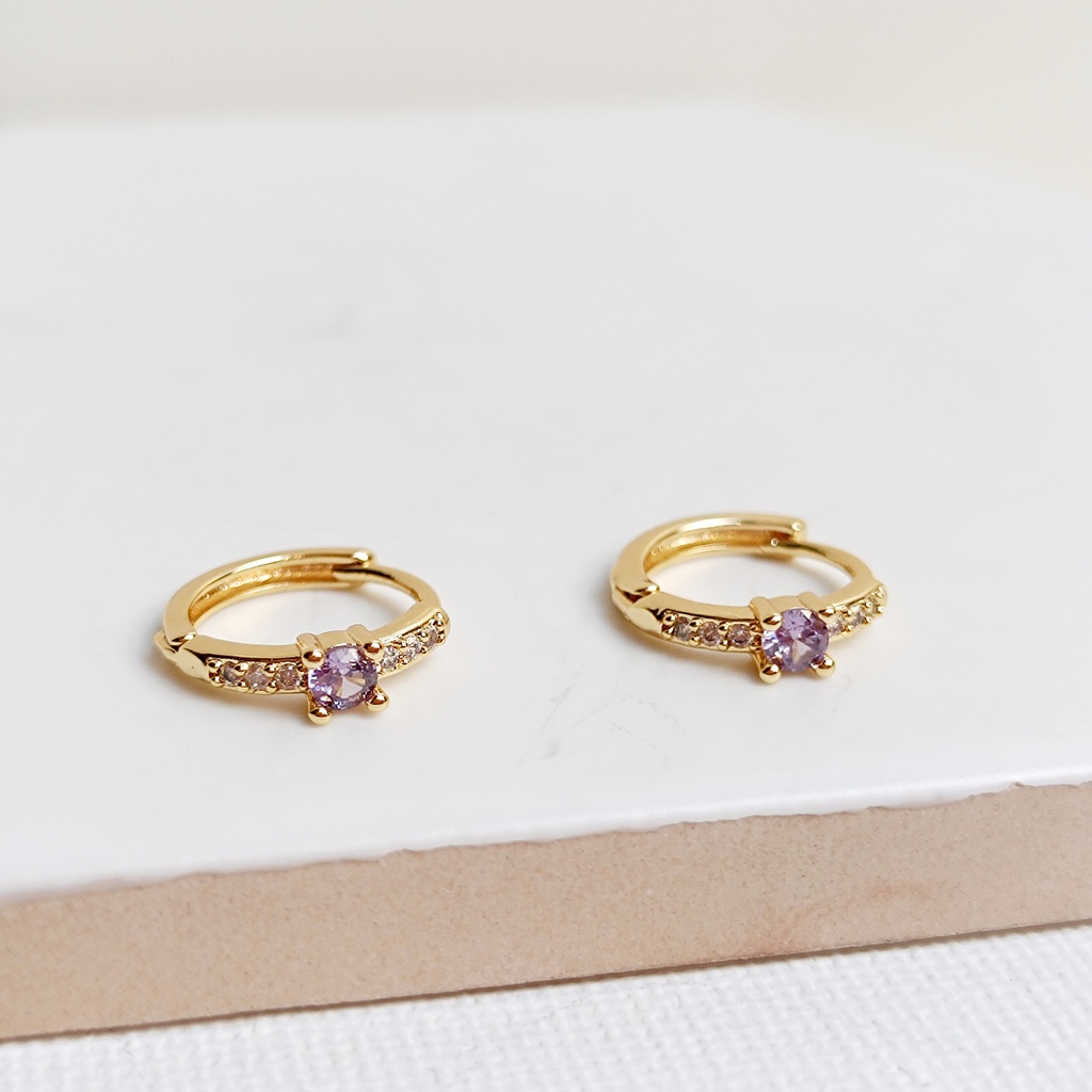 Aros Mini Circonitas Lila y Blanco Dorado