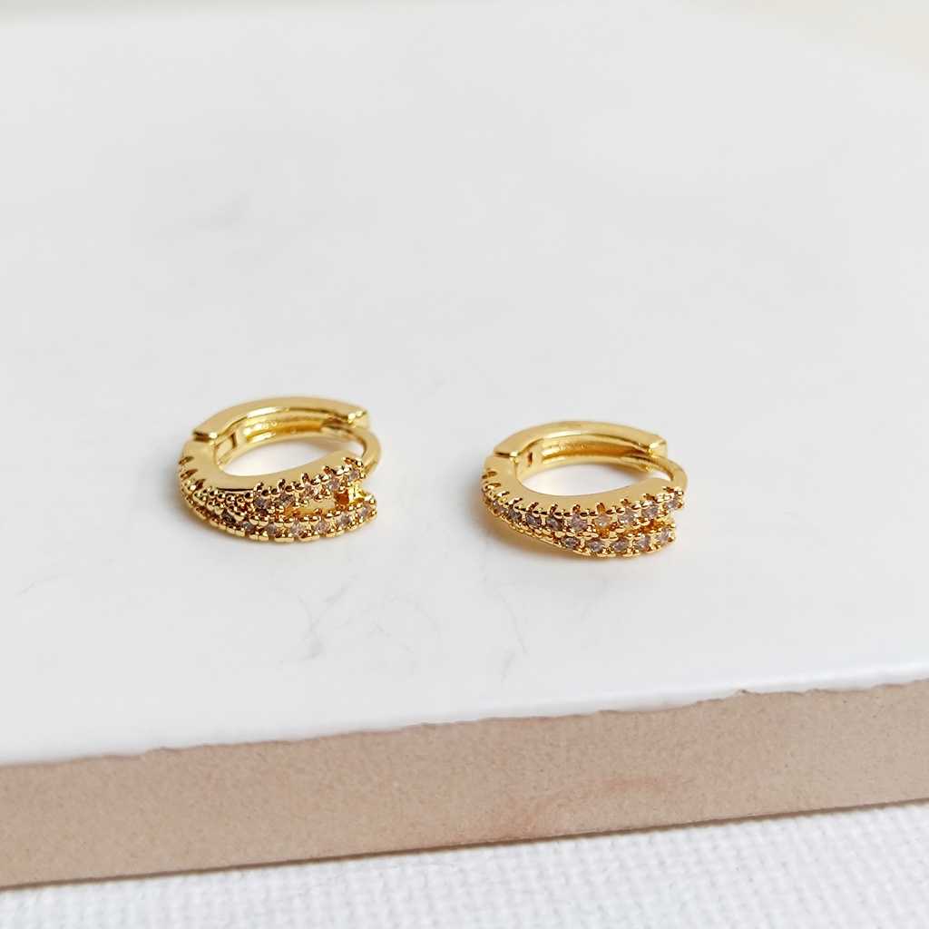 Pendientes Aritos Circonitas Doble Dorado