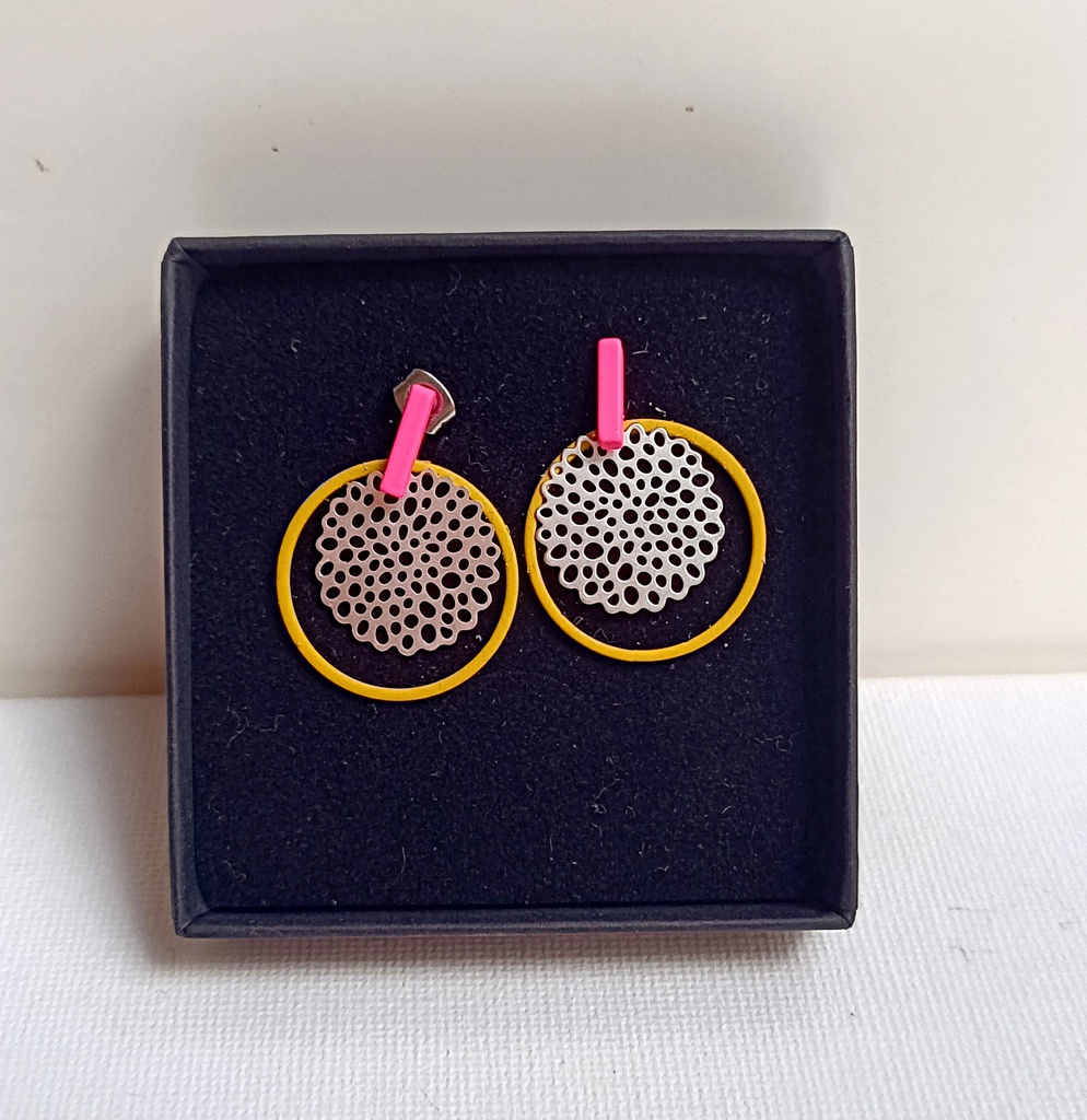 Pendientes Neón Forma Geo Rosa Amarillo
