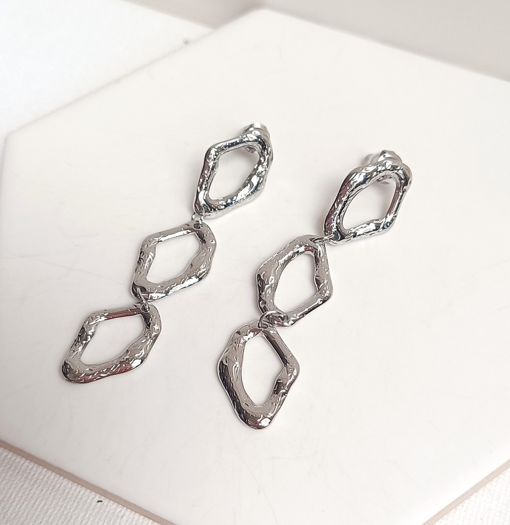Pendientes Tres Óvalos Grueso Plateado