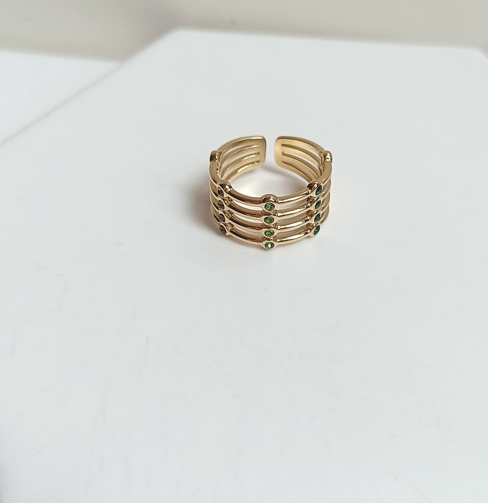 Anillo Triple Green Circon (Dorado)