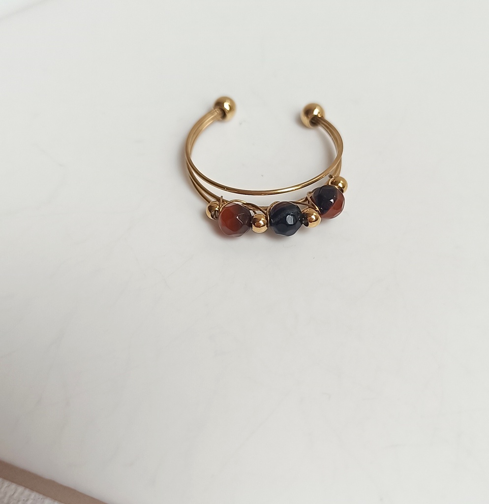 Anillo Piedra Negro Y Rojizo Dorado