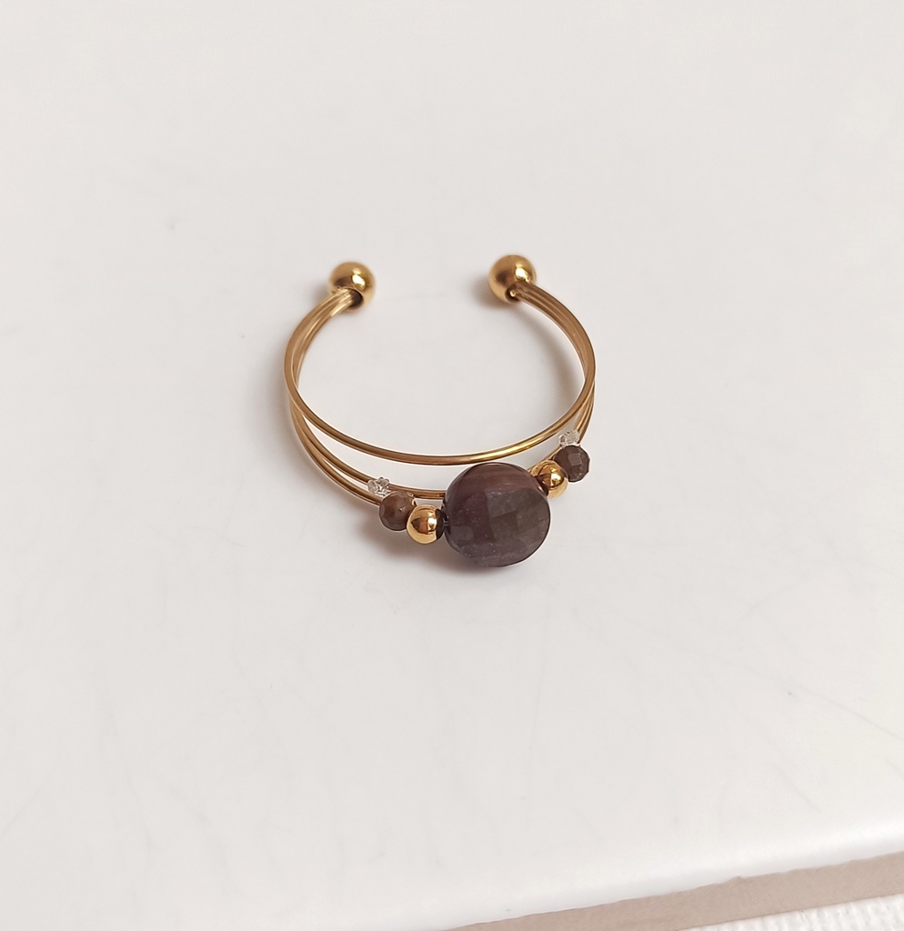 Anillo Piedra Marrón Dorado