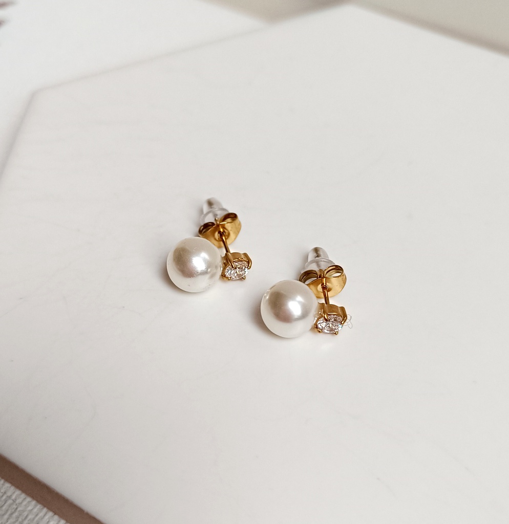 Pendientes Circonita Con Perla Dorado