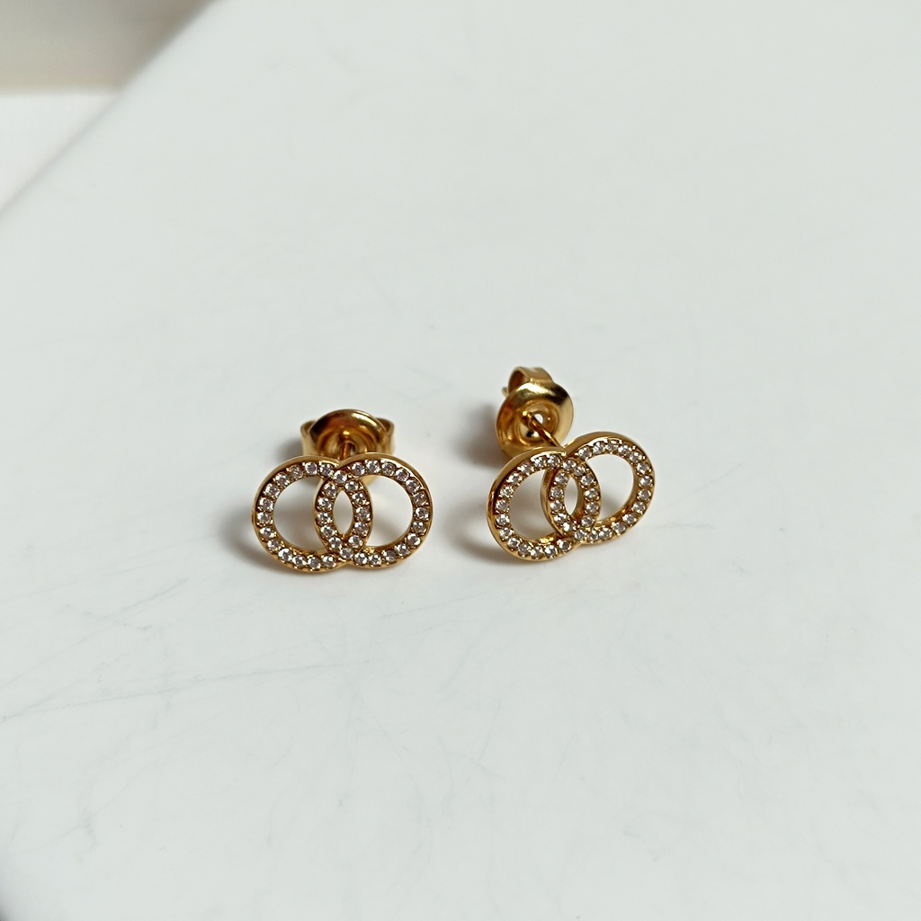 Pendientes Doble Círculo Circonita Dorado