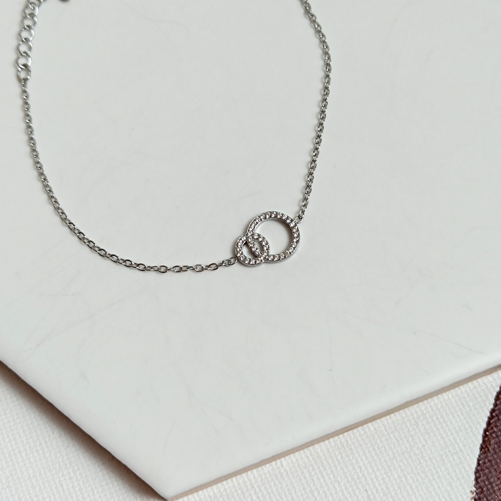 Pulsera Doble Círculo Circonita Plateado