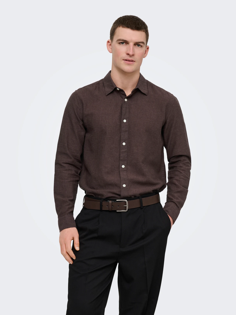 Onscaiden Lino Camisa Coffee Bean - Only &amp; Sons