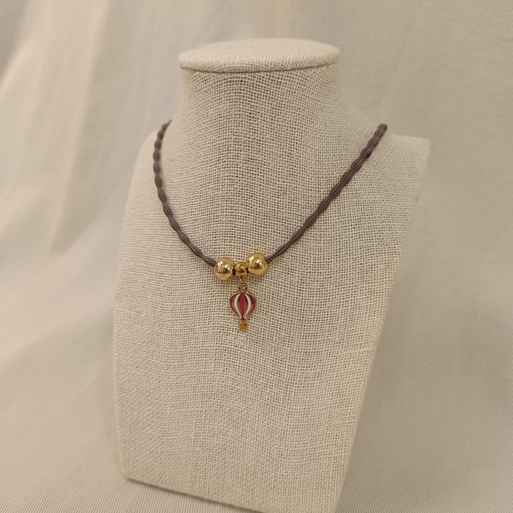 Collar Cordón Globo Blanco Y Rojo Dorado