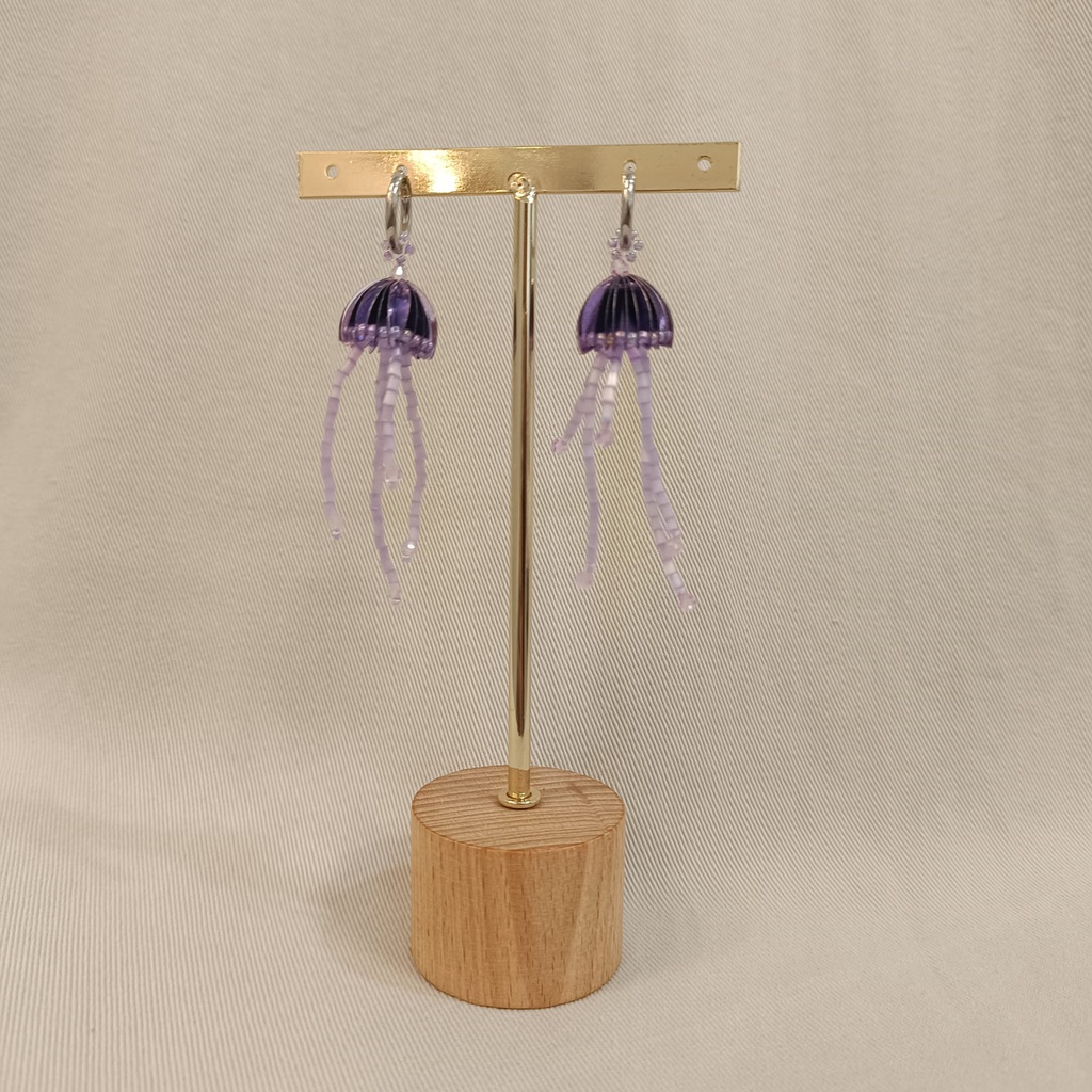 Pendientes Medusa Morado Cierre Aro Plateado