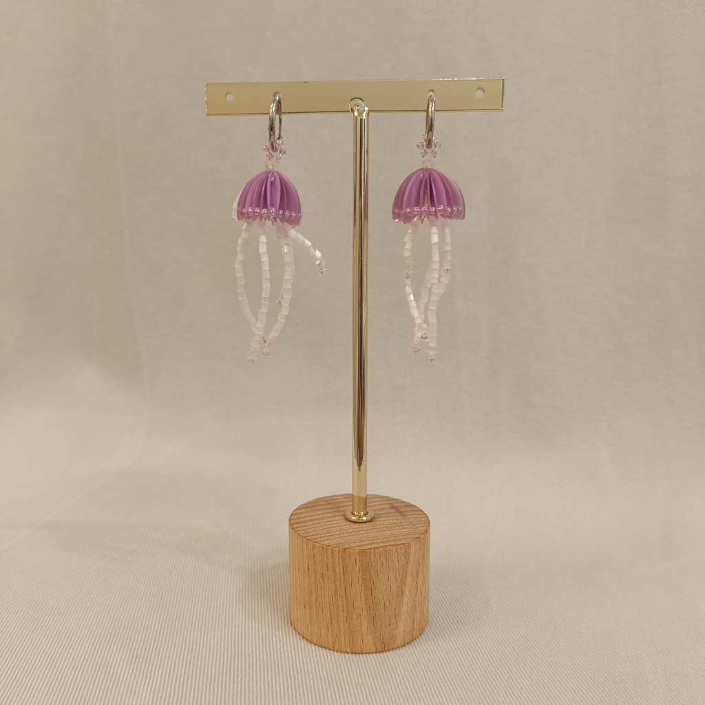 Pendientes Medusa Lila Cierre Aro Plateado