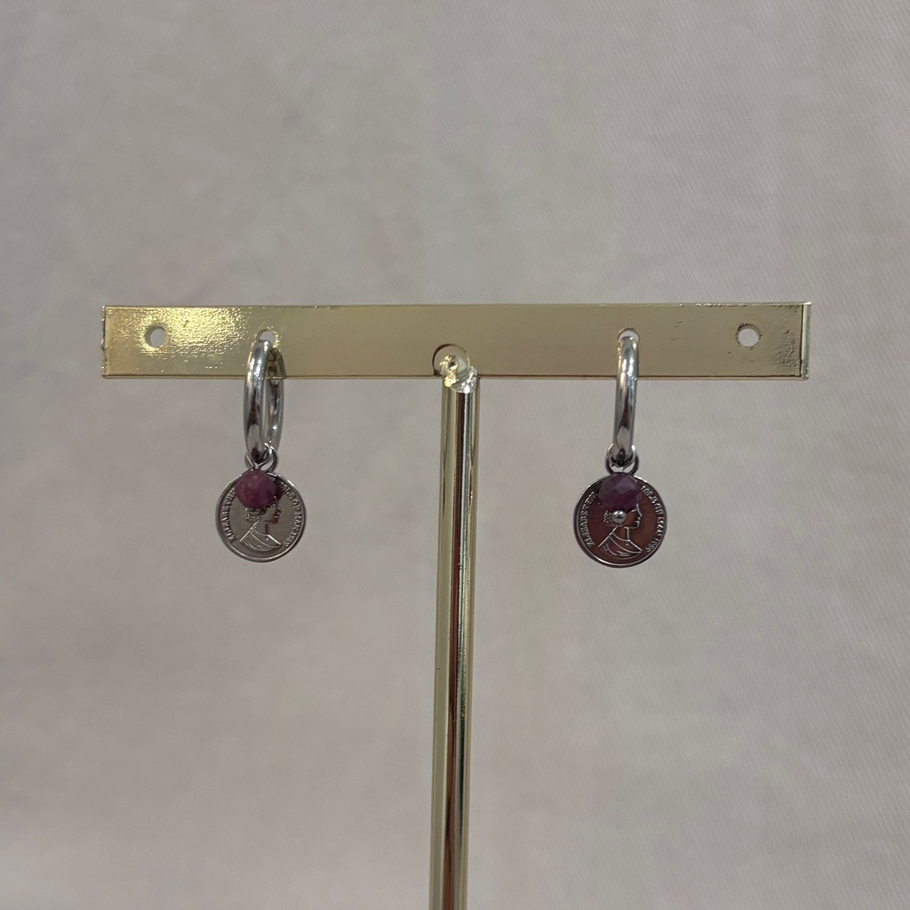 Arito Charm Moneda Con Piedra Plateado