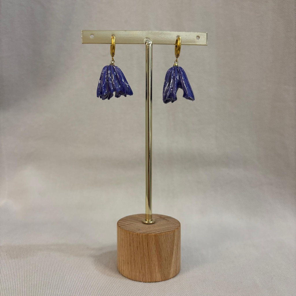 Pendientes Aro Flor Natural Resina Morado Dorado