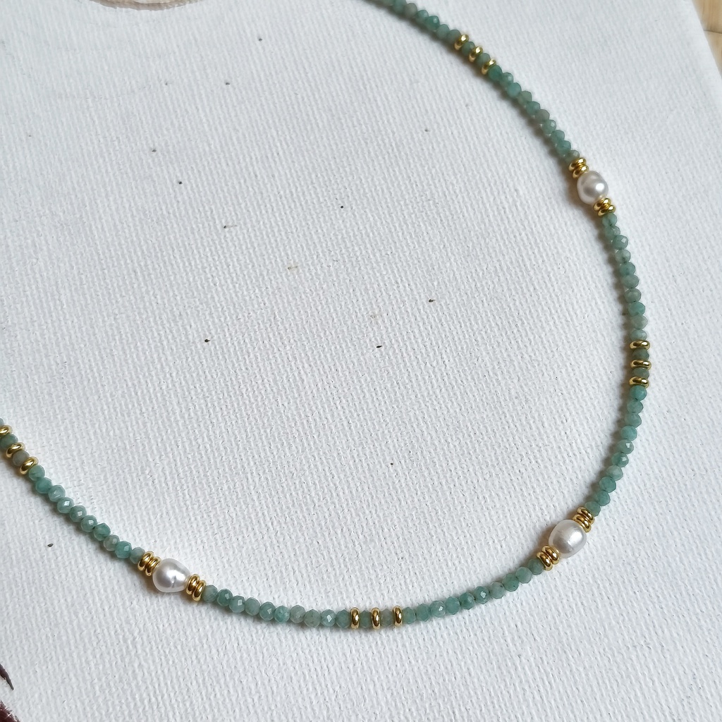 Collar Cadena de Piedras Verde Agua Perlas
