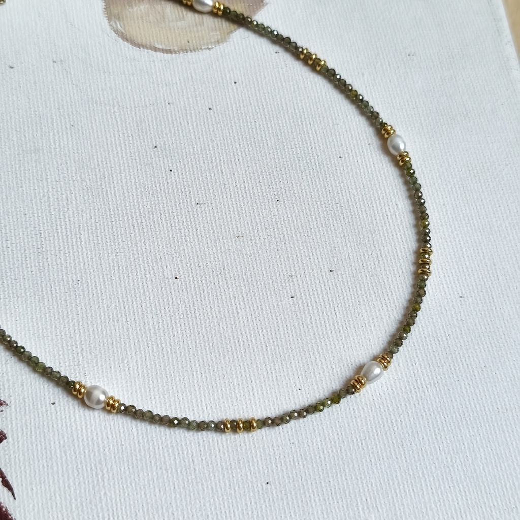 Collar Cadena de Piedras Verde Perlas