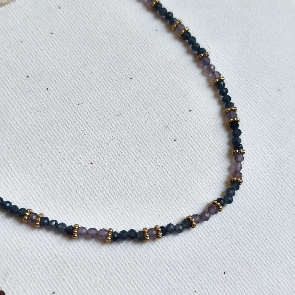 Collar Cadena de Piedras Lila Azul