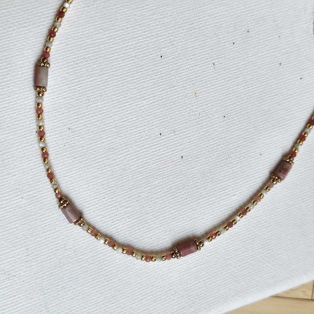 Collar Cadena de Piedras Blanco Rosa
