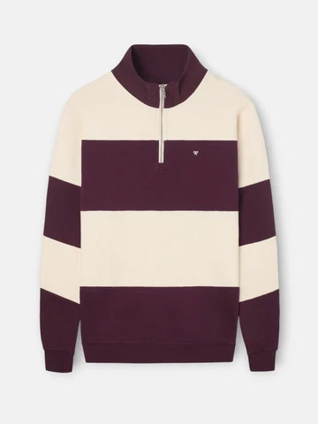 Sudadera Media Cremallera Raya Ancha Burdeos - Silbon