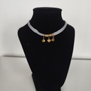 Collar Cinta de Seda Azul Grisáceo Corazón (Dorado)