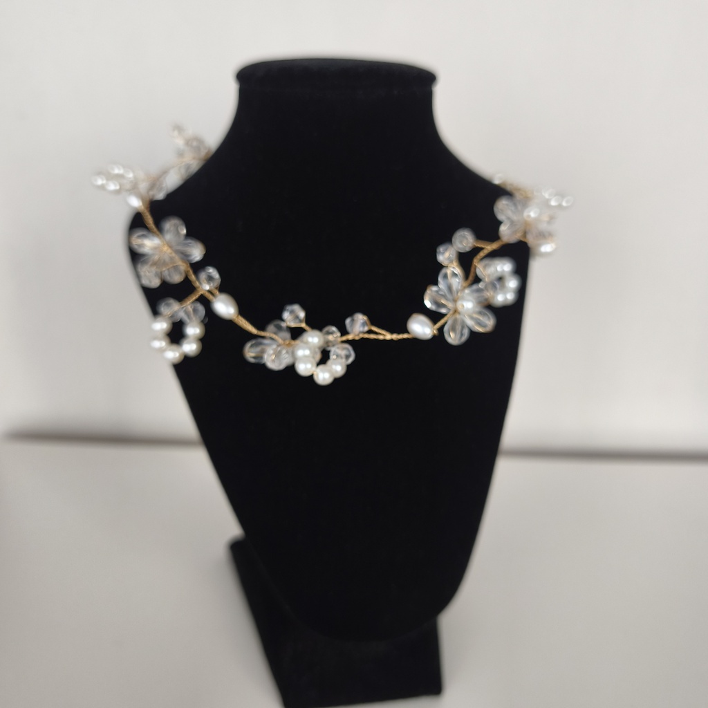 Collar Choker Flores de Perlas (Dorado)