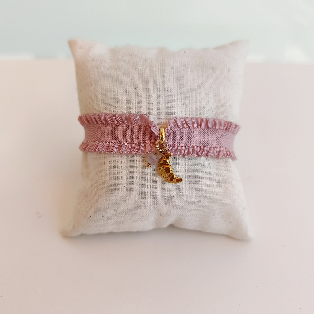 Pulsera Cinta Volante Rosa Croissant (Dorado)