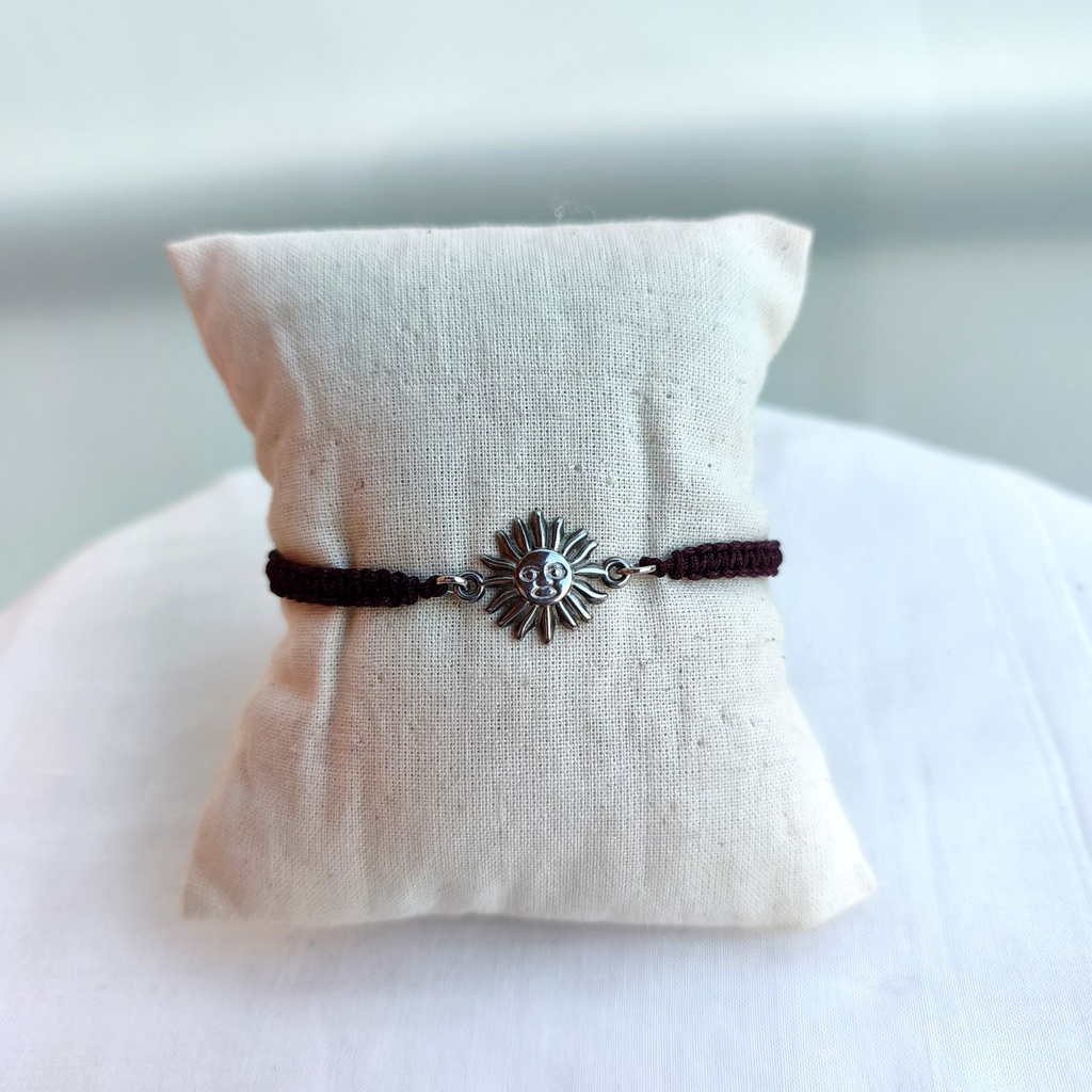 Pulsera Trenzada Marrón Sol (Plateado)