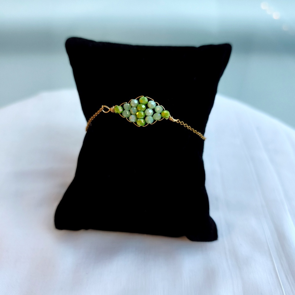 Pulsera Rombo Cuentas Verde (Dorado)