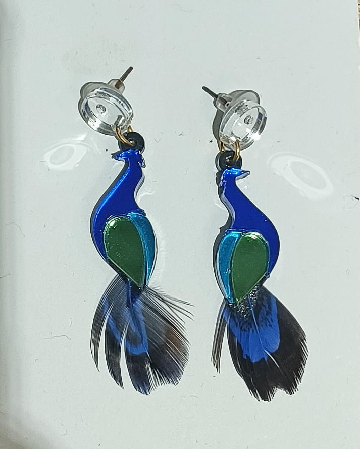 Pendientes Metacrilato Pavo Real Azul